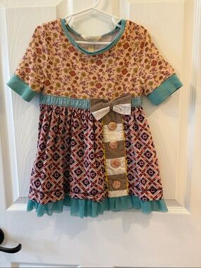 Matilda Jane Teal-Trim Mixed Print Dress with Bow